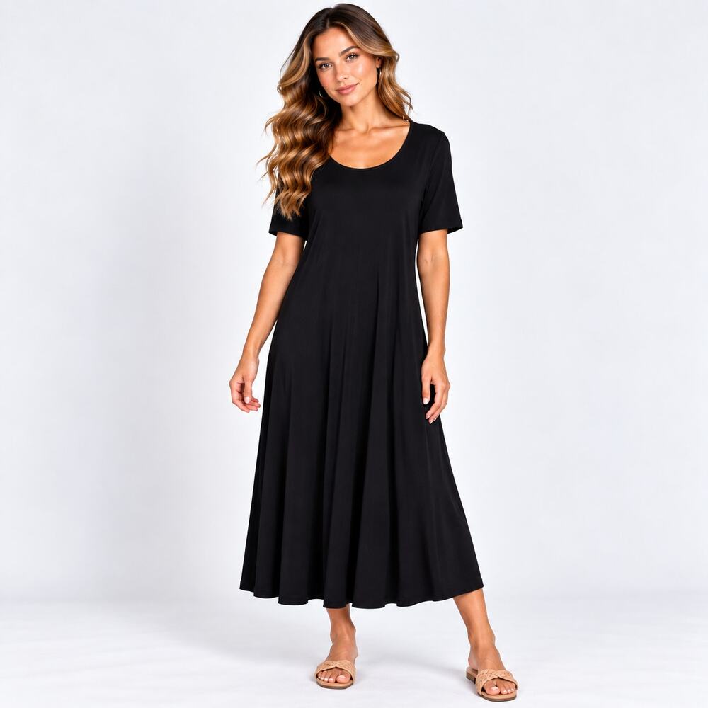 Susan Graver Liquid Knit Black Dress Women's Size L Minimalist Office Party
